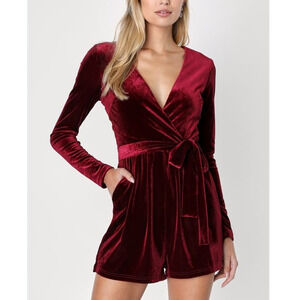 Lulu's Rich Red Velvet Wrap Romper